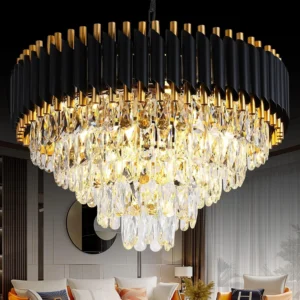 Modern Black & Gold Crystal Chandelier