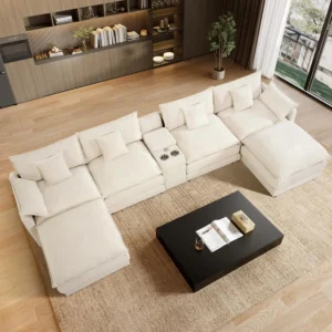 Modern White Fluffy Modular Sofa