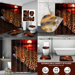 leopard print waterproof shower curtain set