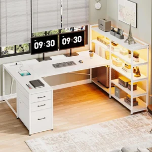 L-Shaped Gaming Desk with LED Lights