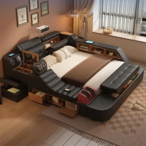Modern Upholstered King Size Bed -- Luxury Tech Smart Multifunctional