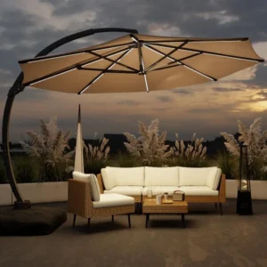 X 12 FT Cantilever Patio Umbrella with Led Lights and Base