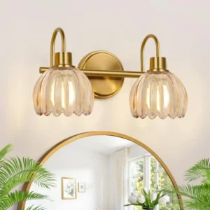 2-Light Bathroom Vanity Light with Ribbed Crystal Glass Shades