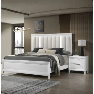King Size Bed & 2 Nightstands – 3-Piece Modern Bedroom Set with LED Headboard
