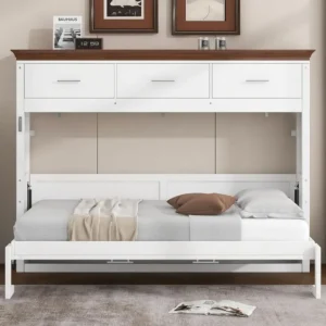 Horizontal Twin Size Murphy Bed Cabinet with Storage