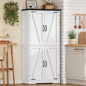 58" H Storage Cabinet with Adjustable Shelf, Farmhouse Kitchen Pantry Cabinet