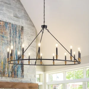Modern Farmhouse Wagon Wheel Black Chandelier