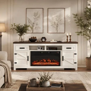 Aoxun 80 Inch Farmhouse TV Stand with Electric Fireplace