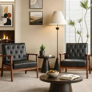 Black Leather Accent Chairs Set of 2