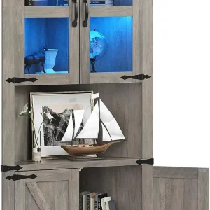 67" Tall Corner Entryway Cabinet with LED Lighting