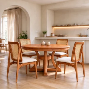 Modern Farmhouse 5-Piece Round Extendable Solid Wood Dining Table Set