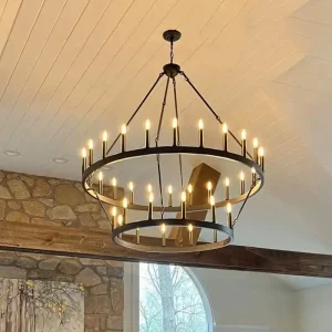36-Light Farmhouse Wagon Wheel Chandelier – Modern Industrial Elegance